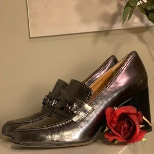 🇺🇦Franco Sarto Grey Metallic Loafer Block Heel